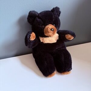 RARE Vintage Teddy Black Bear‎ Plush 11" Korea EUC Stuffed Animal Toy T35